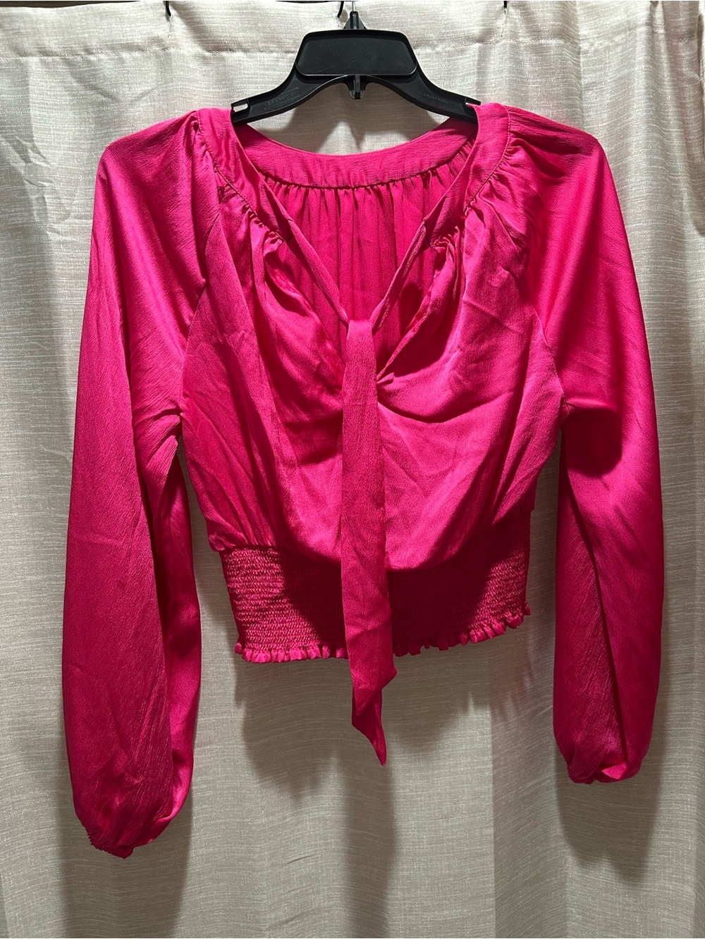 1. State Hot Pink Tie-Neck Long Sleeve Blouse
